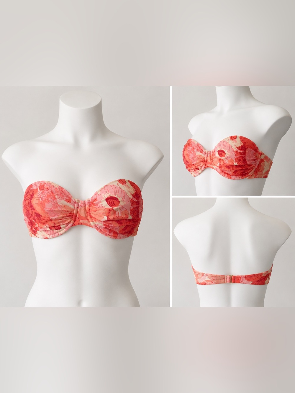 Peony Paloma Ruched Underwire Bandeau Bikini Top XL NWT Floral Swim